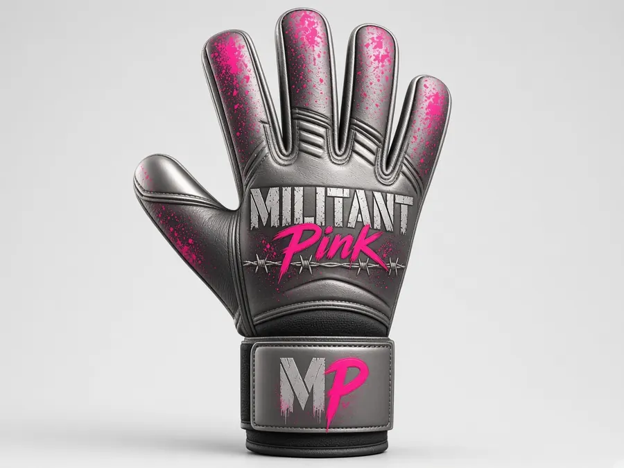 Signature concept glove in gunmetal gray with hard pink splatter.